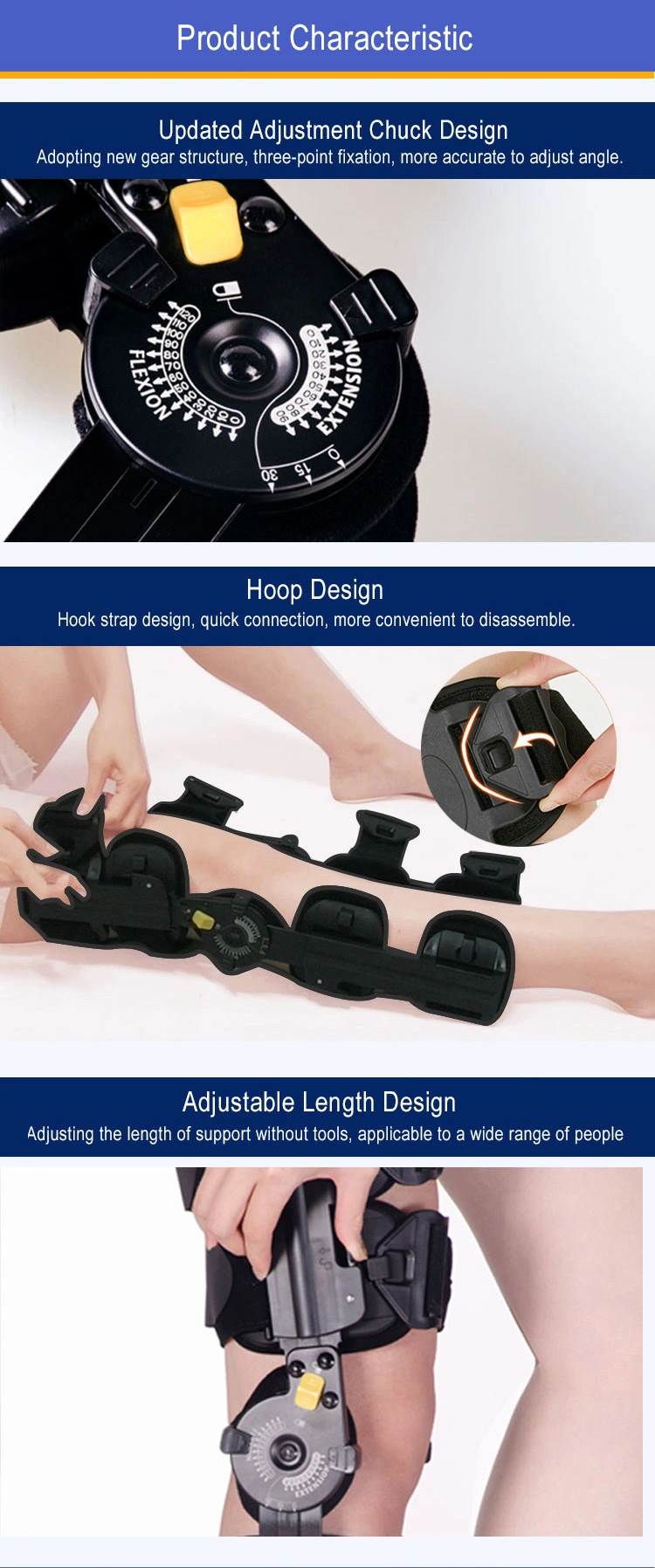 Experienced Medical Orthoprdic Angle Adjustable Post Op ROM Hinge Knee Brace / Knee Support